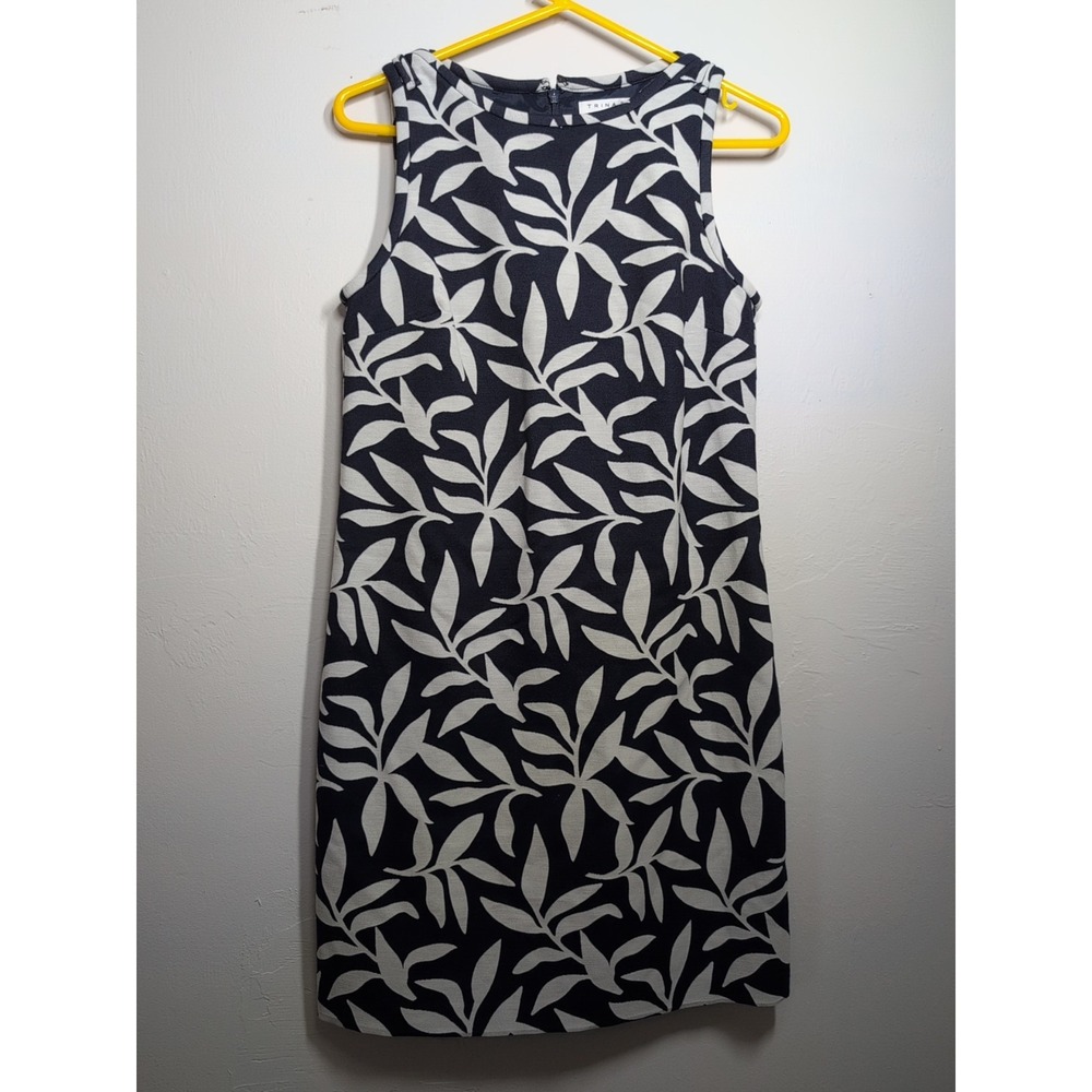 Trina Turk 4 Navy Blue Alena Shift Dress Palm‎ Shadow Jacquard Printed